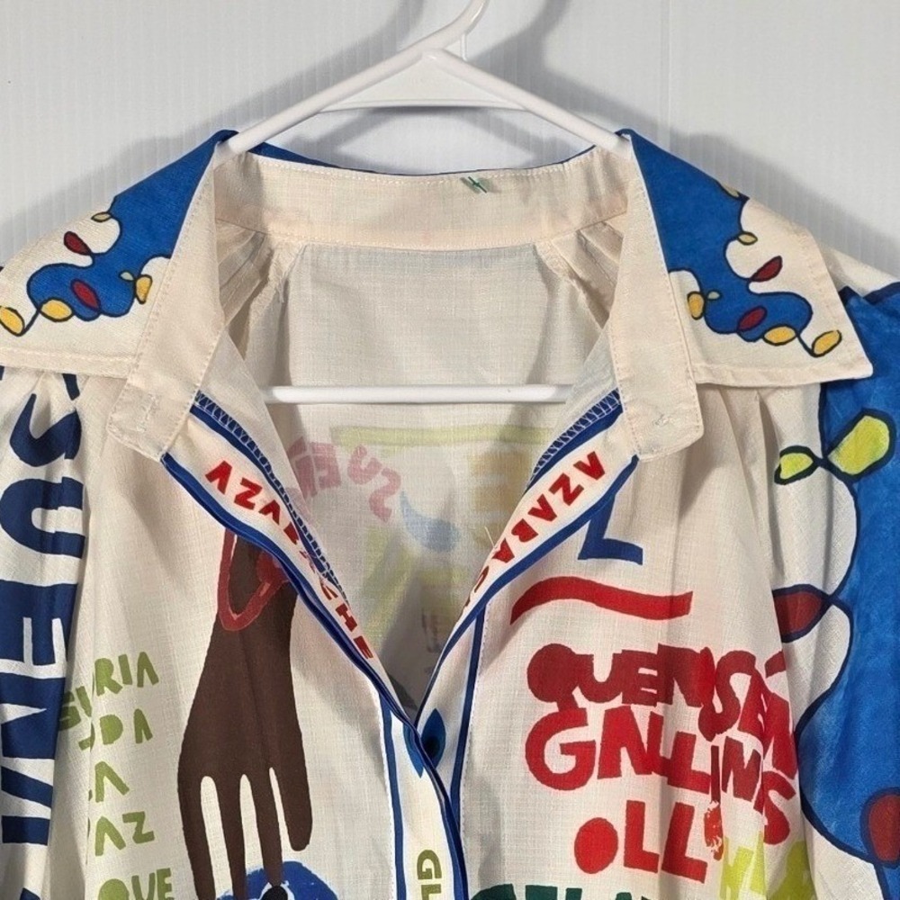 Artistic Graphic Print Mini ShirtDress 3/4 Sleeve Colorful Casual size L - Picture 3 of 9